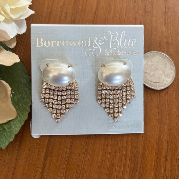 Borrowed & Blue Faux Pearl & Crystal Fashion Earrings Pierced - Picture 6 of 6